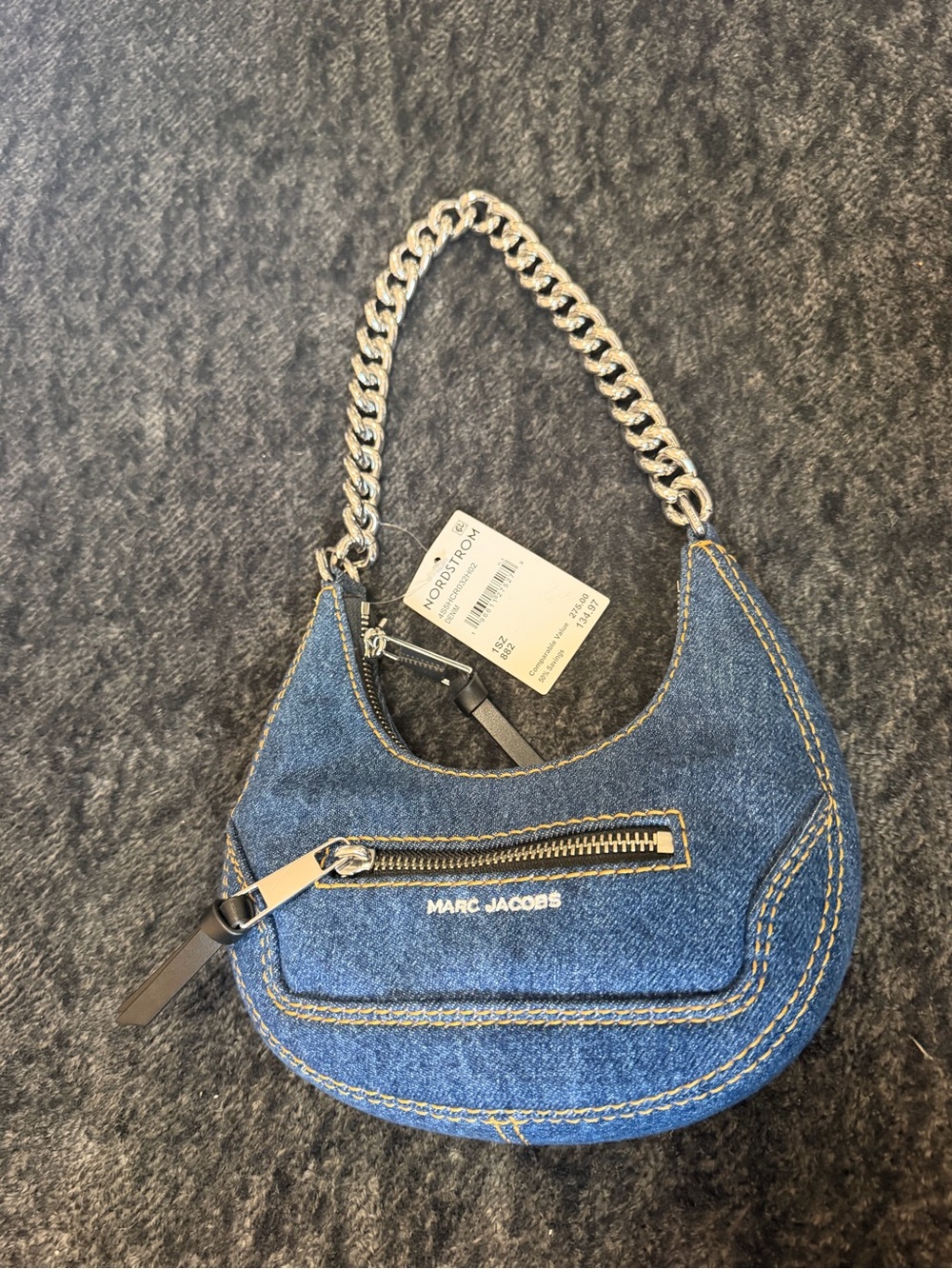 NWT Marc Jacobs Denim Crescent Shoulder Bag with Chain Strap